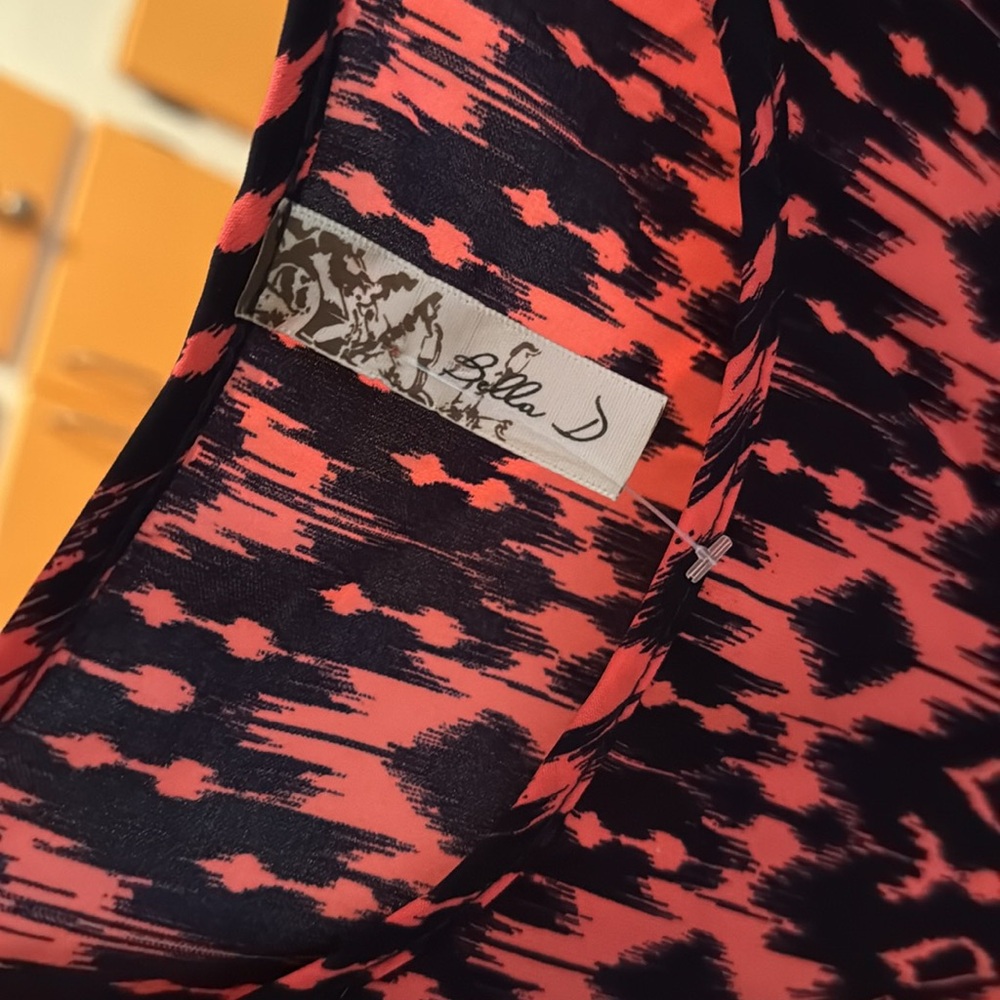 Bella D. Brand Midi Dress - Size Small - Pink with Black Design - $15 - Picture 2 of 4